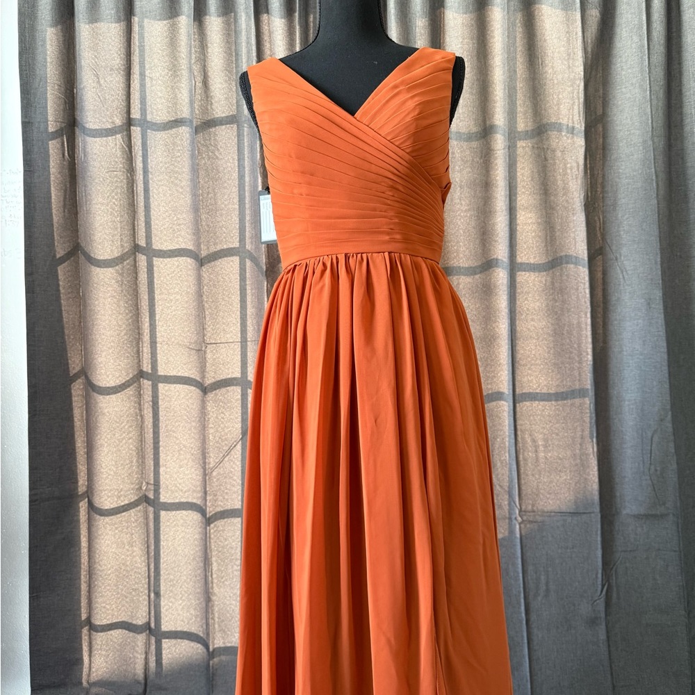 Terracotta Ruched V-Neck Sundress for Wedding